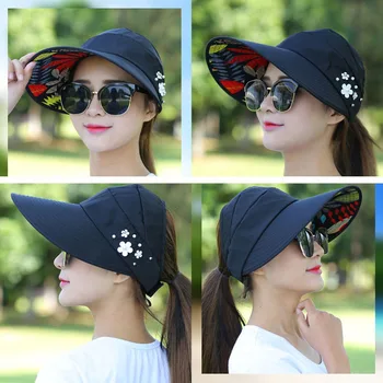 Pălării de vară Pentru Femei Pliabil Protectie UV Palarie de Soare Perla Flori Vizorul Suncreen Capac de sex Feminin de Călătorie în Afara Casual Șapcă de Baseball
