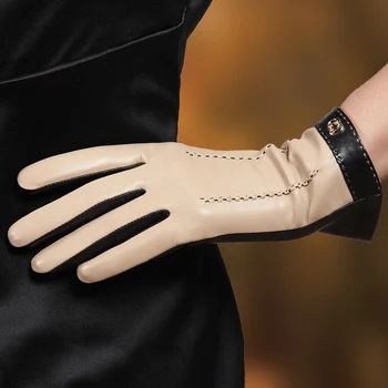 Real Mănuși de Piele de sex Feminin Touchscreen Două-Ton Culoare Tendință de Moda de Iarnă se Ingroase piele de Oaie Cald de Femeie Mănuși L169NC2