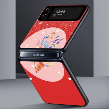 Roșu Cadouri de Crăciun Pălărie Caz de Telefon Pentru Samsung Galaxy Z Flip3 5G Z Flip 4 Caz pentru Galaxy Z Flip Capac Greu PC-ul Shell