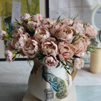 Stil European De Flori De Mătase Artificială De Simulare Floare Mini Ceai De Trandafir Bujor Buchet De Nunta Decor Acasă