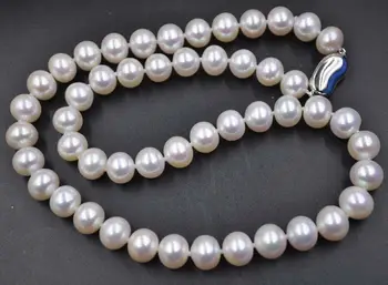 SUPERB foarte luciu de 9-10mm alb adevarata perla colier s925 argint incuietoare