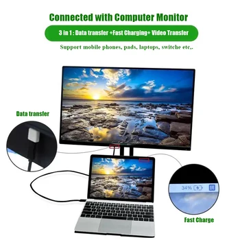 Usb de Tip C 100W Cablu 3.2 Gen 20Gb 4K de Transfer de Date Monitor Video Cablu Încărcător Rapid de Încărcare pentru MacBook, iPad, Laptop-uri Samsung