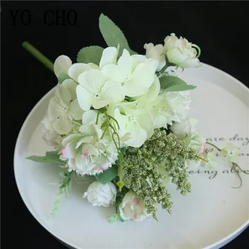 YO CHO Mini Buchet de Flori Artificiale de Mătase Crescut Hortensie Pompon Vanilie Buchet Mixt de Flori Fată Acasă Petrecerea de Nunta Decor
