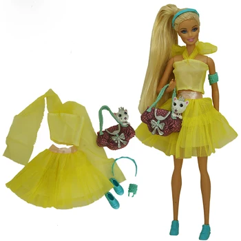 Îmbrăcăminte galben set / top + fusta + geanta + caciula + bratara + pantofi / 30cm haine papusa tinuta Pentru 1/6 Xinyi FR ST Papusa Barbie