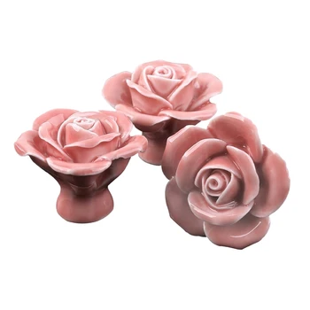 20 Buc Ceramice De Epocă Florale De Trandafir Flori Manere De Usi Maner Sertar Bucatarie + Șuruburi (Roz)