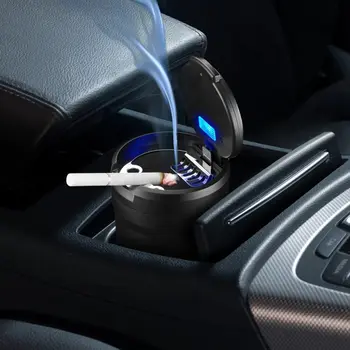 2X Portabil Scrumiera Cu LED Auto Moke Suportul pentru pahare scrumieră Pentru Masina Fum fara Scrumiere Accesorii Auto,Negru+Portocaliu