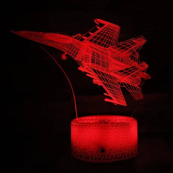 Avion 3D Lumina de Noapte În 7 Culori Schimbare de Birou LED-uri Lampă de Masă Atingeți Butonul de Cameră Decor F-16 Fighting Avion de Vacanță Cadou pentru Băiat