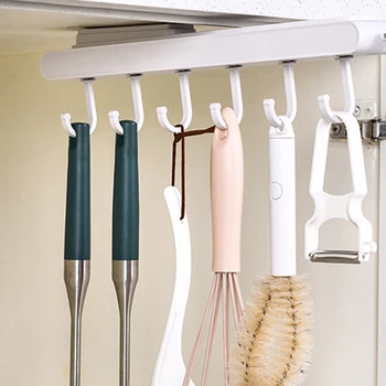 Bucătărie În Cabinetul Dulap Cuier cu 6 Cârlige Elescopic Ustensilă de Bucătărie Rack Punch-gratuit Organizator