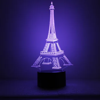 Creative culori alimentare prin Usb iluzia 3D turnul eiffel decoratiuni de masă acrilice LED lampă de birou ca cadou transport gratuit