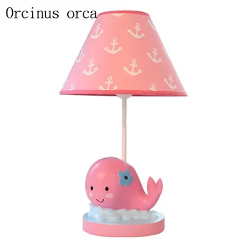 Creative desene animate roz balena lampa de birou fata dormitor camera copiilor lampa modern, simplu rășină pește decorativ lampă de masă
