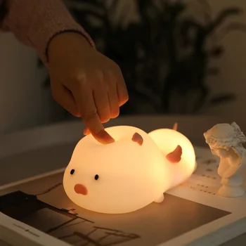 Desene animate Drăguț de Porc Lumină Copil Noptiera Noapte Silicon USB de Încărcare Comutator Tactil LED Noapte Lumina Lămpii Cadou de Ziua Îndrăgostiților