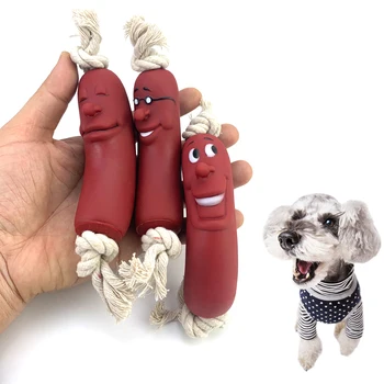 Expresia Jucărie de Câine de Companie Roșu Cârnați Smiley Drăguț confruntă Sănătos Latex Câinii Mușcă Jucărie de Sfoara Bumbac Pentru Mediu Mic Catelus Consumabile pentru animale de Companie