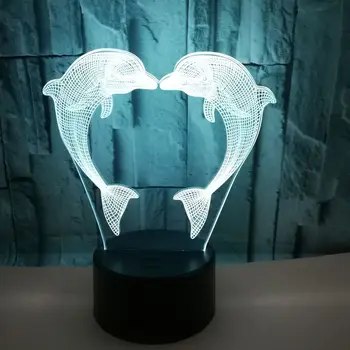 Figurina 3D RGB Lampa delfin lumina Cadou Lumina de Noapte LED 7 Culori Lampa de Noapte