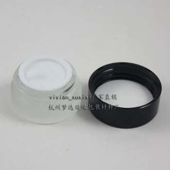 Gol 5g clar sticlă mată crema borcan cu capac de plastic negru, 5 grame borcan cosmetice pentru proba,5g mini crema de ochi de sticlă