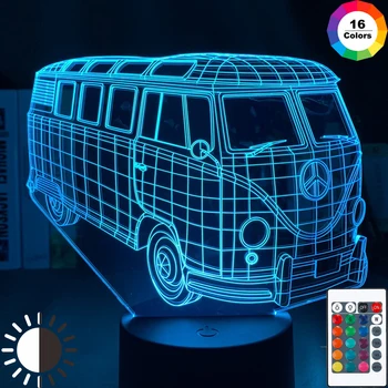 Iluzia 3d Acril Lumina de Noapte Led Lampă de Pace de Autobuz pentru Copii Copilul Decor Dormitor Veioza Rgb Colorate Masa 3d Lampa de Autobuz Cadou