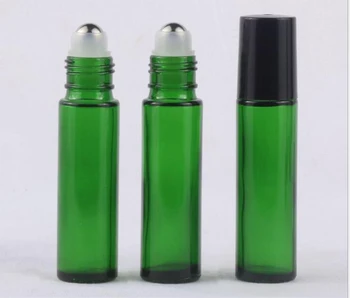 Livrare rapida 10ml Verde de Sticlă se Rostogolească Pe Sticle de Parfum Flacoane de Sticlă de Ulei Esential de Sticla cu Inox cu Bilă