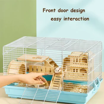 Luxury Cusca Hamster Spațiu Mare Vilă Cu Două Straturi Platforma Animal Mic Arici Cobai Casa Scari Roata De Rulare Set De Jucării