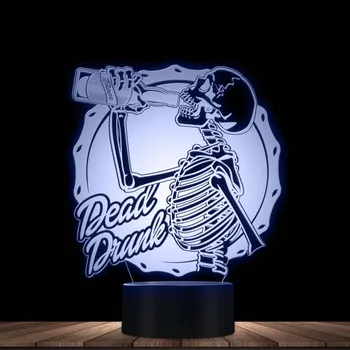 Mort de Beat Oribil Tematice 3D Iluzie Lampa de Noapte În 7 Culori Craniu Schelet Beau Vin LED iluminat Bar, Birou de Halloween Decor