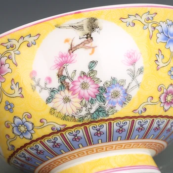 Patru Anotimpuri, Flori Și Păsări Qianlong Pastelate Castron De Porțelan Antic Castron De Orez Antic Portelan Tacamuri De Colectie