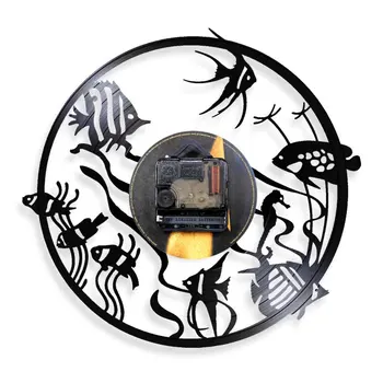 Rezervor peștișor Diferite Rase de Pește Copil Cameră Pepinieră Lampa Acasă Artă Decorativă Ceas de Noapte LED-uri de Iluminat disc de Vinil Ceas de Perete