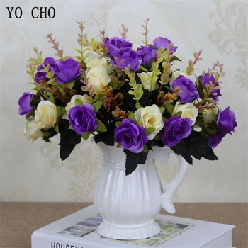 YO CHO 1 buchet de 10 trandafiri artificiale decor acasă două culori buchet de mireasa buchet de mireasa