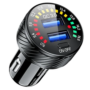 Încărcător de mașină, Dual QC3.0 Porturi Fast Car Charger Adapter Culoare Ecran De Afișare Tensiune De Comandă A Contactului Metal Caz
